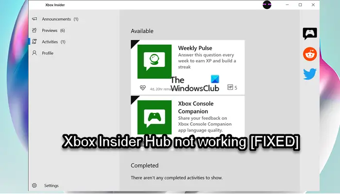Xbox Insider Hub not working