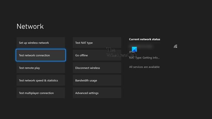 Xbox Network settings - Test network connection
