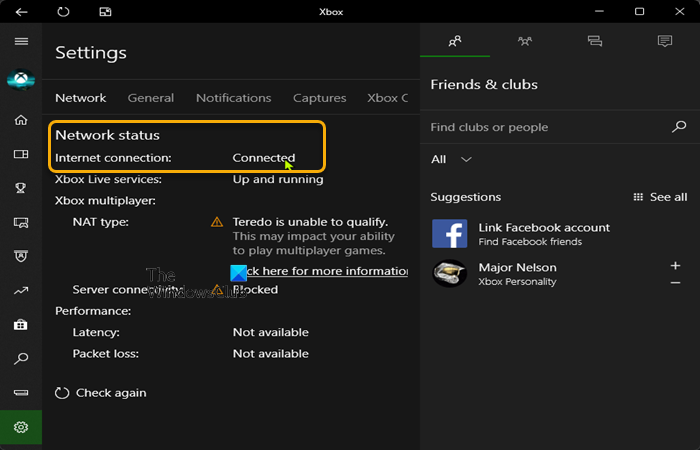 Xbox app - Test Internet and Network connection on PC