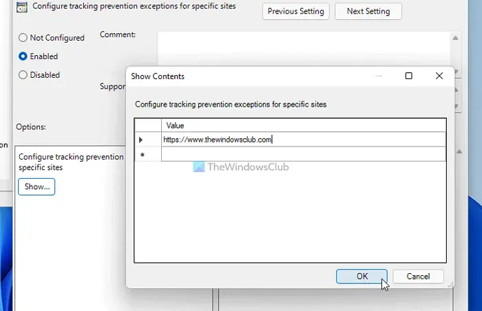 How to add a site to Tracking Prevention Exceptions list in Edge browser