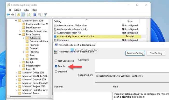 How to automatically insert decimal points in Excel