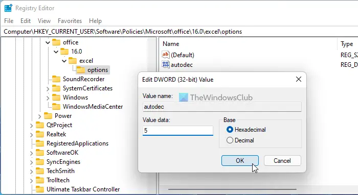 How to automatically insert decimal points in Excel