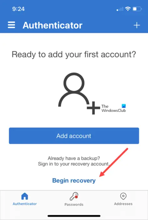 Begin Recovery Option