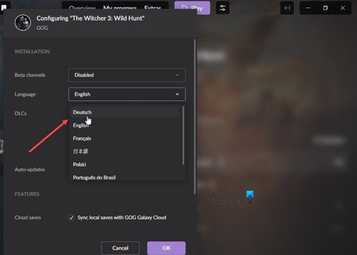 Change GOG Galaxy Game Language