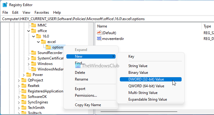 How to change selection direction after pressing Enter in Excel