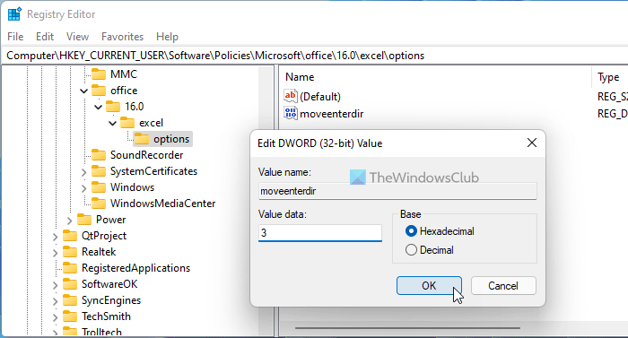 How to change selection direction after pressing Enter in Excel