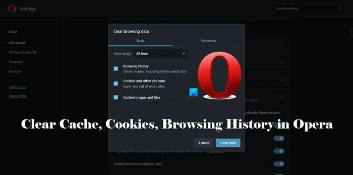 clear cache, cookies, browsing history in Opera