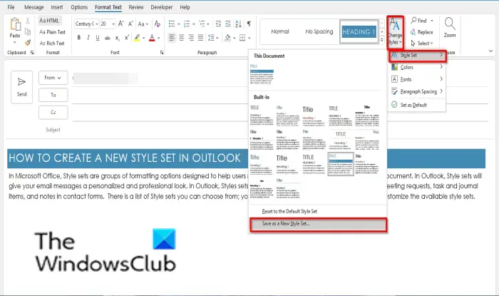 How to create a new Style Set in Outlook