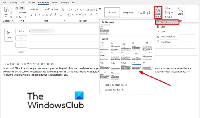 How to create a new Style Set in Outlook