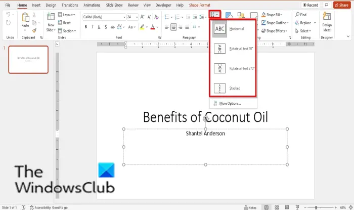 How to rotate or change Text Direction in PowerPoint