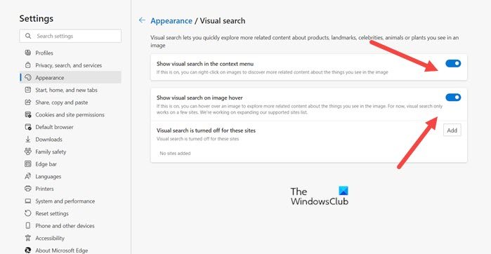 How to enable or disable Visual Search in Microsoft Edge