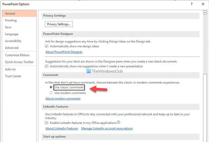 Как включить или отключить современные комментарии в PowerPoint