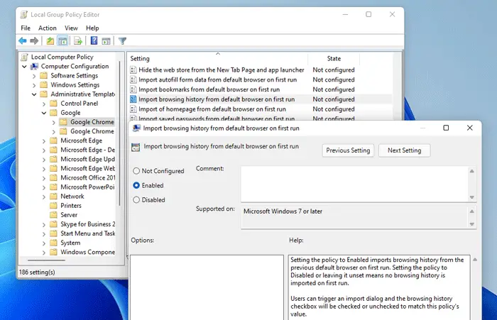 How to import browsing history from default browser to Chrome on first run