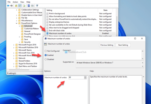 Increase or Decrease the maximum number of Undos in PowerPoint