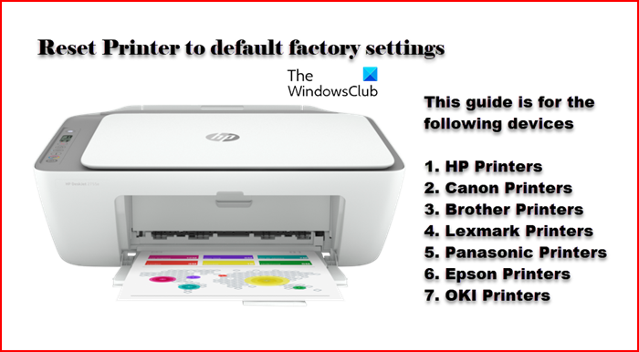 reset Printer to default factory settings