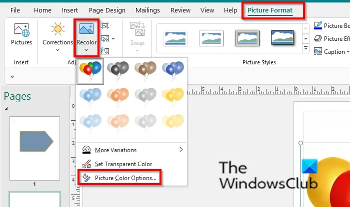 How to make Picture Background or Shape transparent in Publisher