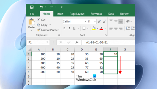 How to subtract multiple cells in excel