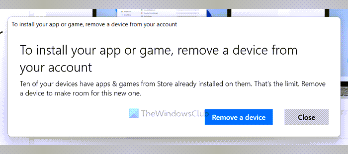 To install your app or game, remove a device from your account