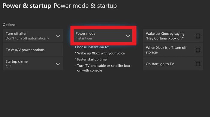 xbox one instant power on mode