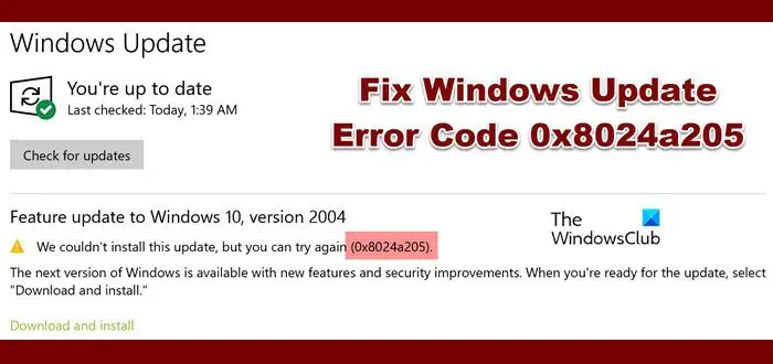 Исправить ошибку Центра обновления Windows 0x8024a205
