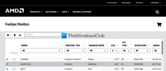 AMD FreeSync monitors