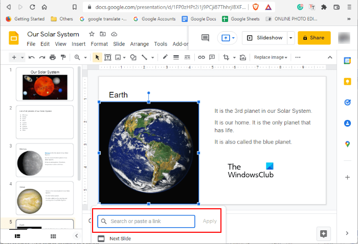 Add link to images Google Slides