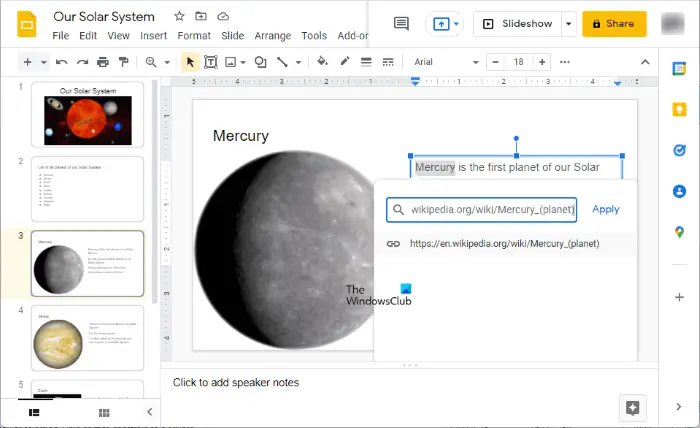 Add link to text in Google Slides