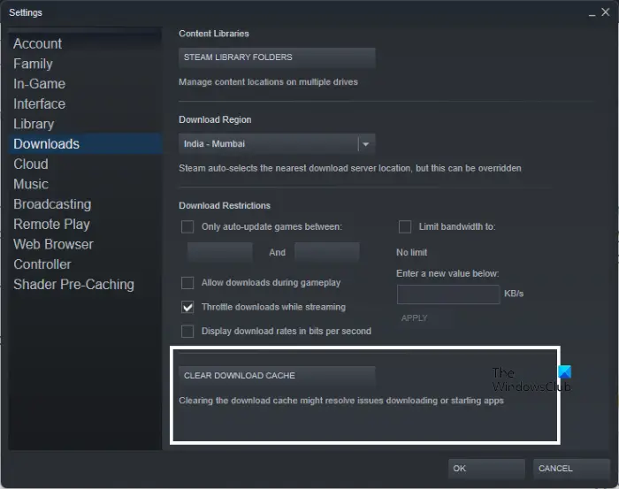 Clear Steam Download Cache