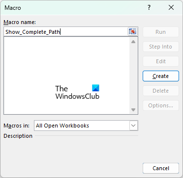 Create Macro in Excel to show file path