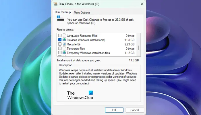 Delete Windows.old folder files using Disk Cleanup