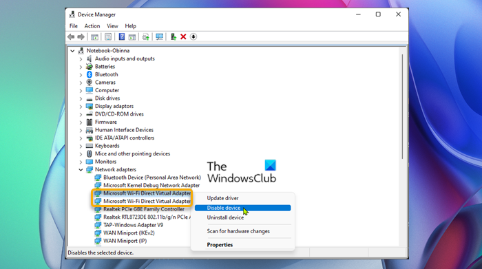 Disable or Remove Microsoft Wi-Fi Direct Virtual Adapter-Device Manager