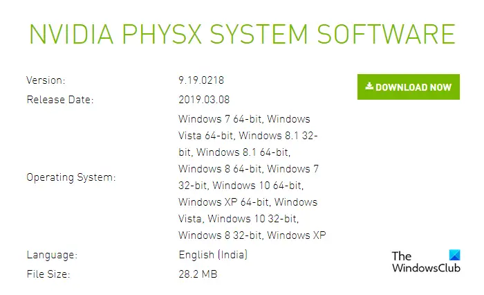 Download NVIDIA physx software