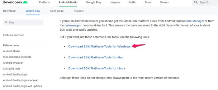 Download SDK Platfor-Tools for Android