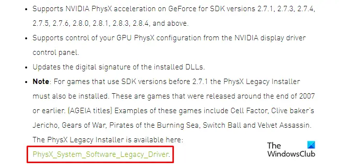 Download and Install Physx system software legacy driver