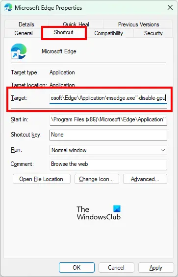Edit Microsoft Edge properties