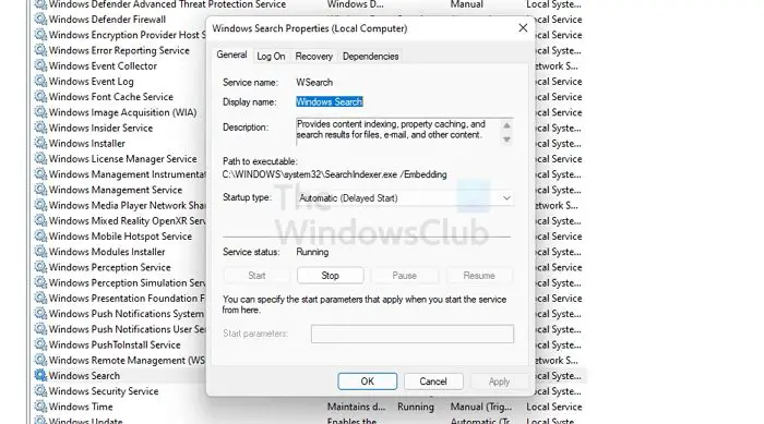 Enable Disable Windows Search Service