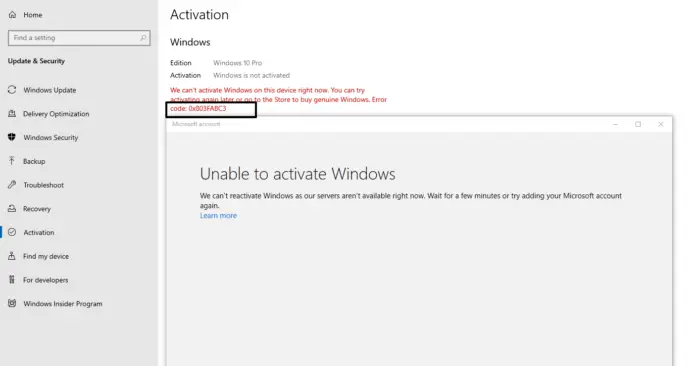 Fix Windows Activation Error 0x803FABC3