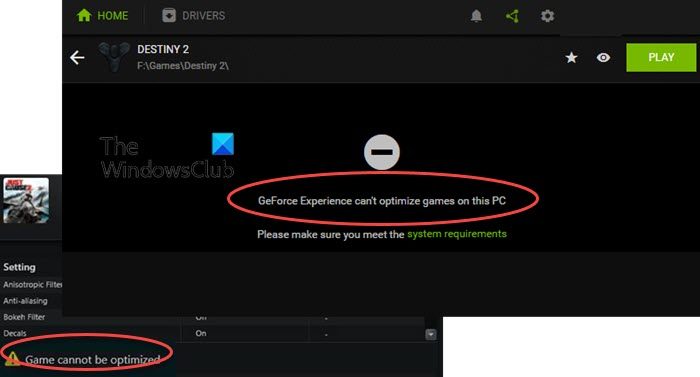 Game cannot be optimized in GeForce Experience