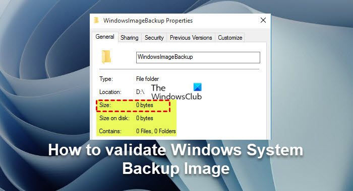 How to validate Windows System Backup Image