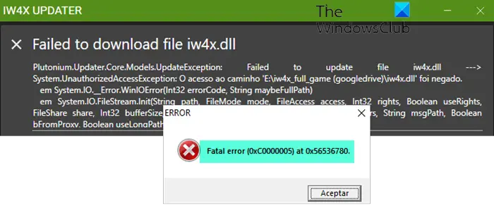 IW4x Fatal Error 0xC0000005