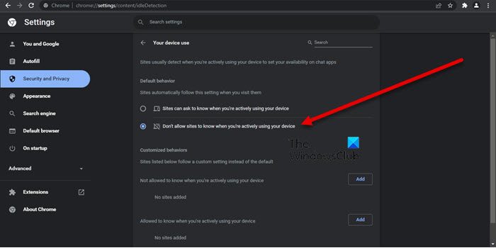Enable or Disable Google Chrome Idle Detection Feature