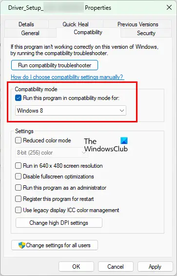 Install driver in Compatibility mode