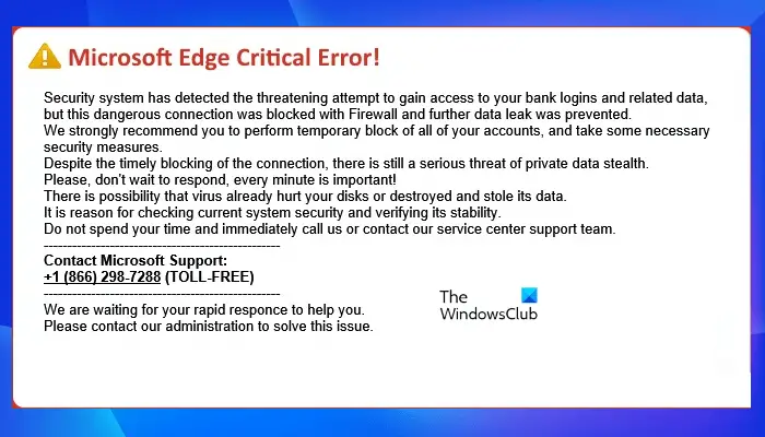 Microsoft Edge Critical Error message
