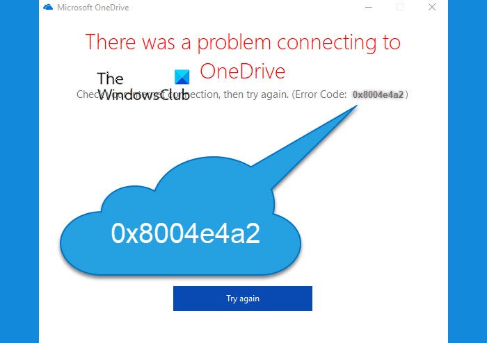 OneDrive Error Code 0x8004e4a2