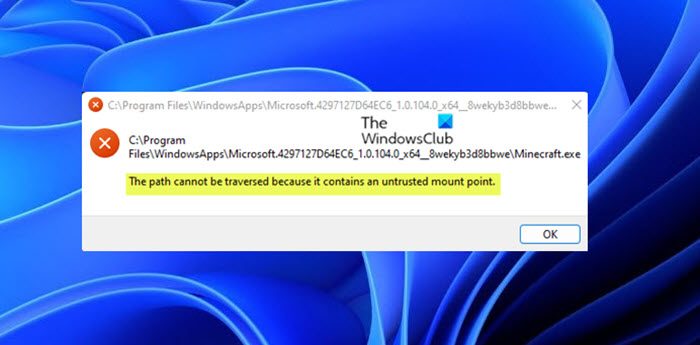 Le Chemin Ne Peut Pas Être Traversé En Raison D'un Point De Montage Non Approuvé Le Chemin Ne Peut Pas Être Traversé En Raison D'un Point De Montage Non Approuvé