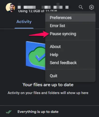 Pause Google Drive syncing