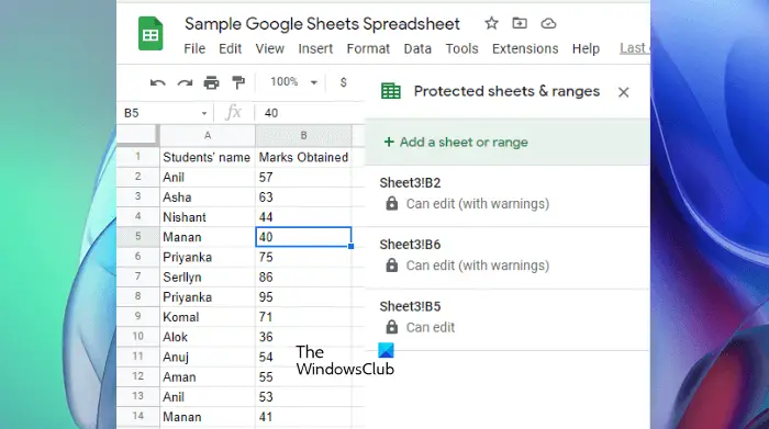 Protect sheets and cells in Google Sheets