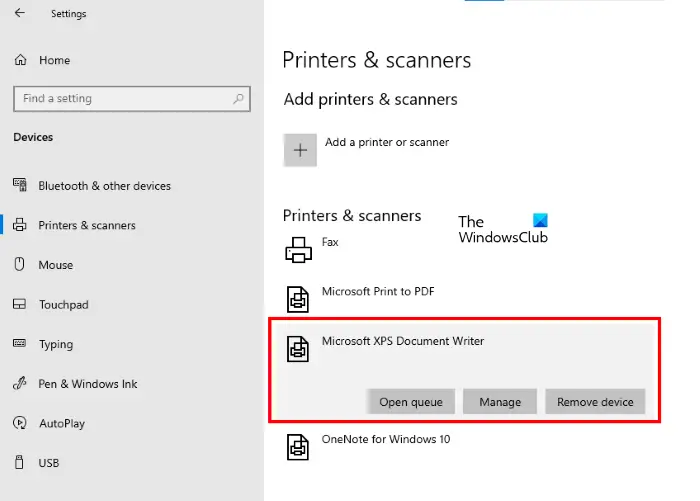 Remove Microsoft XPS Document Writer Windows 10