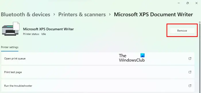 Remove XPS Document Writer Windows 11