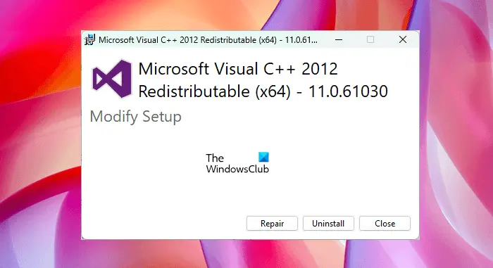 Repair Microsoft Visual C++ Redistributable